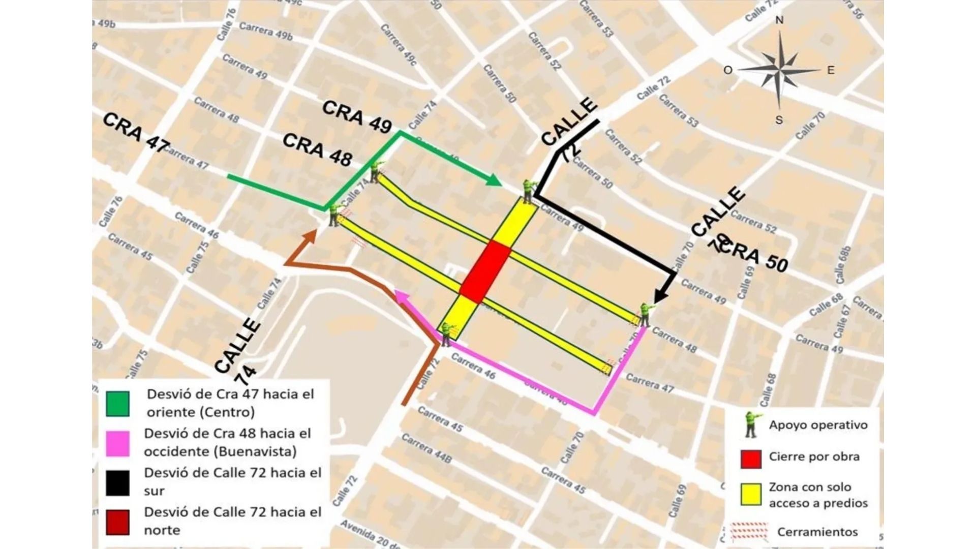 Diseño del mapa por cierres viales tras obras en la malla vial en Barranquilla.